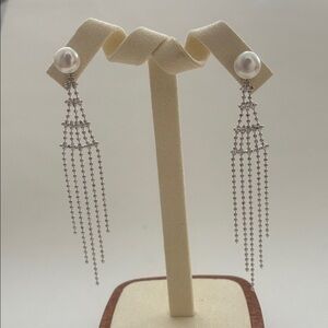 Pearl Tassel Earrings | Sterling Silver Posts | Holiday Elegant Gift for Her